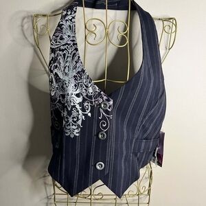 Fang Y2K Screenprinted Pin Stripe Halter Top Vest